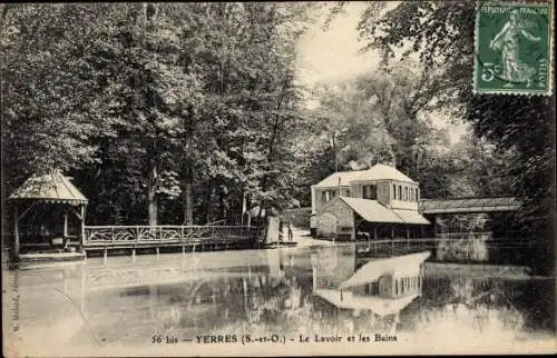 Ak Yerres Essonne, Le Lavoir et les Bains