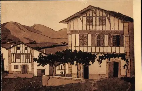 Künstler Ak Veyrin, P., Ainhoa Pyrénées Atlantiques, Maisons Basques
