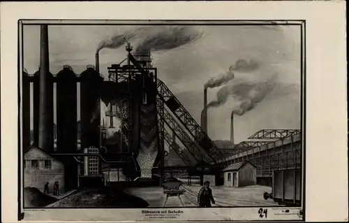 Künstler Ak Hüttenwerk im Hochofen, Fabrik, Bergbau