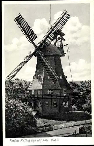 Ak Wyk Insel Föhr in Nordfriesland, Nordseebad, Ansicht der Windmühle