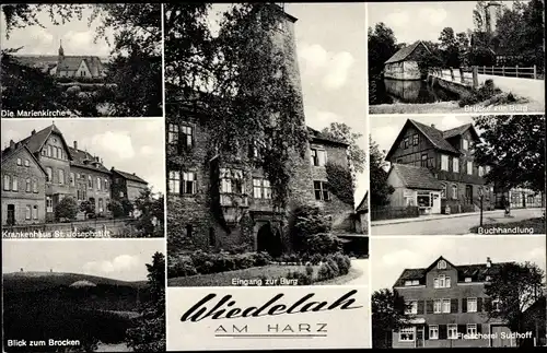Ak Wiedelah Goslar am Harz, Marienkirche, Brücke zur Burg, Buchhandlung