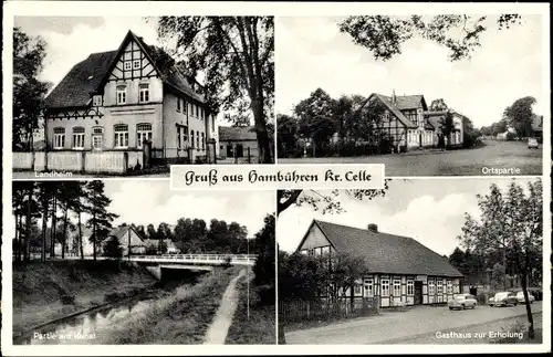 Ak Hambühren in Niedersachsen, Landheim, Ortspartie, Gasthaus zur Erholung, Partie am Kanal