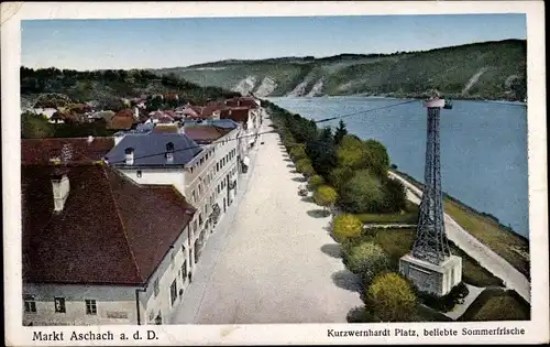 Ak Aschach an der Donau Oberösterreich, Donaupartie, Seilbahn, Kurzwernhardtplatz