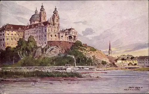 Künstler Ak Lach, Fritz, Melk an der Donau Niederösterreich, Blick auf Schloss, BKWI 650-1