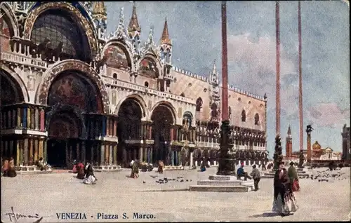 Künstler Ak Venezia Venedig Veneto, Piazza e Chiesa S. Marco