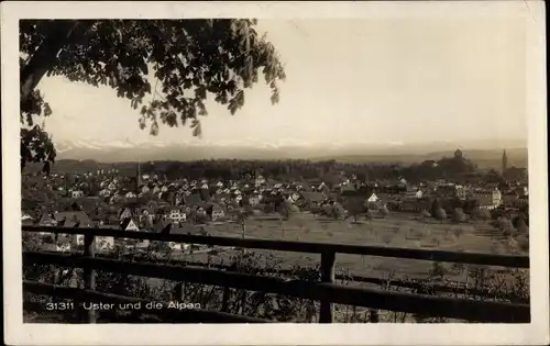 Ak Uster Kanton Zürich, Panorama vom Ort mit Alpen