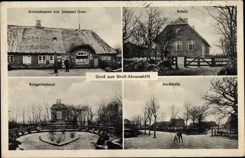 Ak Groß Ahrenshöft Nordfriesland, Schule, Kriegerdenkmal, Kolonialwarenhandlung