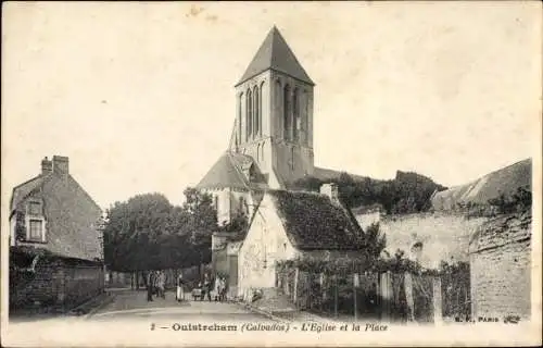 Ak Ouistreham Riva Bella Calvados, L'Eglise et la Place