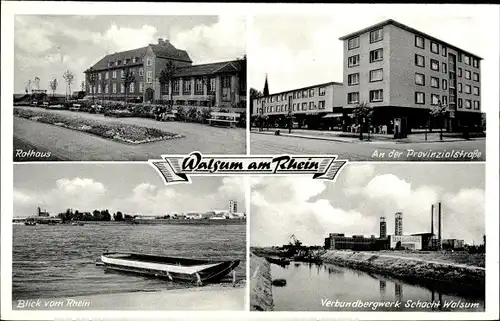 Ak Walsum Duisburg im Ruhrgebiet, Rathaus, Provinzialstraße, Schacht, Rheinpartie