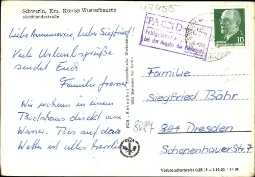 Ak Schwerin Kr. Königs Wusterhausen, Mochheidestraße und Eingangsbereich