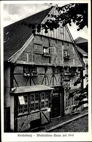 Ak Rendsburg in Schleswig Holstein, Blick auf das Wallenstein Haus, Hotel zum Landsknecht