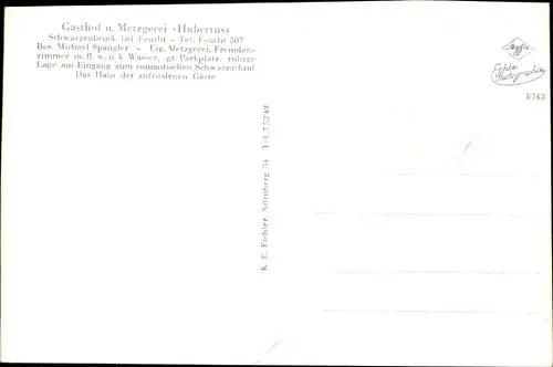 Ak Schwarzenbruck in Mittelfranken Bayern, Gasthof Metzgerei Hubertus