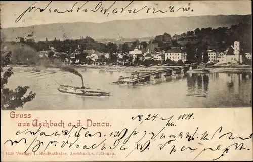 Ak Aschach an der Donau Oberösterreich, Donaupartie, Dampfer