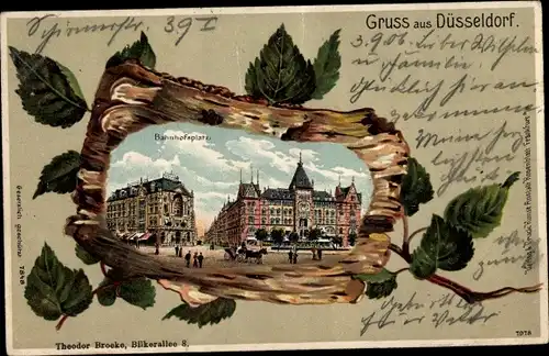 Birkenholz Litho Düsseldorf am Rhein, Bahnhofsplatz