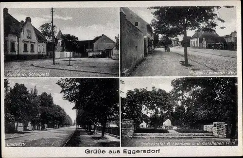 Ak Eggersdorf Bördeland in Sachsen Anhalt, Kirche, Schulplatz, Gustav Lehmann Straße, Lindenstraße