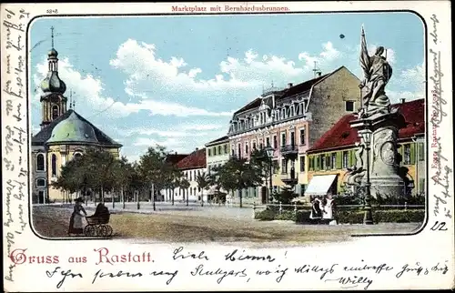 Ak Rastatt im Schwarzwald, Marktplatz, Bernhardusbrunnen
