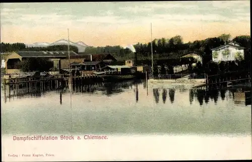 Ak Stock Prien am Chiemsee Oberbayern, Dampfschiffstation