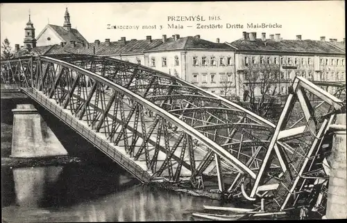 Ak Przemyśl Polen, Zerstörte Dritte Mai Brücke, Kriegszerstörungen, I WK