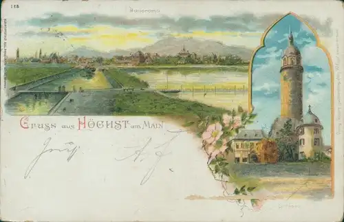 Litho Höchst Frankfurt am Main, Blick auf den Ort