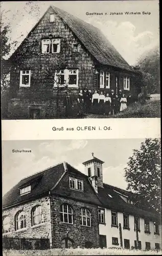 Ak Olfen Beerfelden Oberzent im Odenwald, Gasthaus, Schulhaus