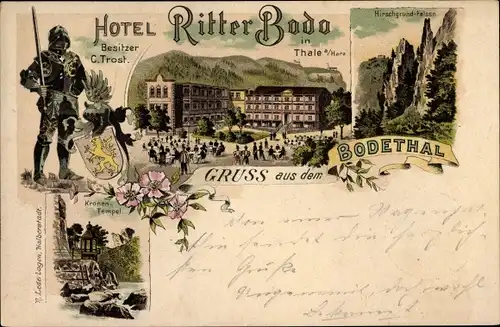 Litho Thale im Harz, Hotel Ritter Bodo, Hirschgrund Felsen, Kronentempel