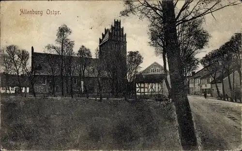 Ak Druschba Allenburg Ostpreußen, Teilansicht mit Kirche