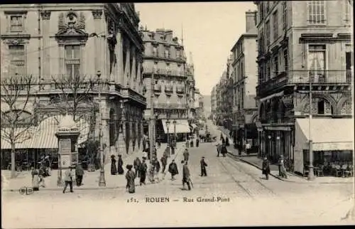 Ak Rouen Seine Maritime, Rue Grand Pont