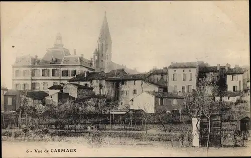 Ak Carmaux Tarn, vue générale de la ville, église, jardins