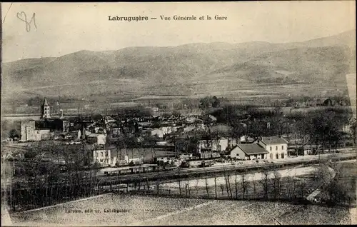 Ak Labruguière Tarn, Vue Generale et la Gare