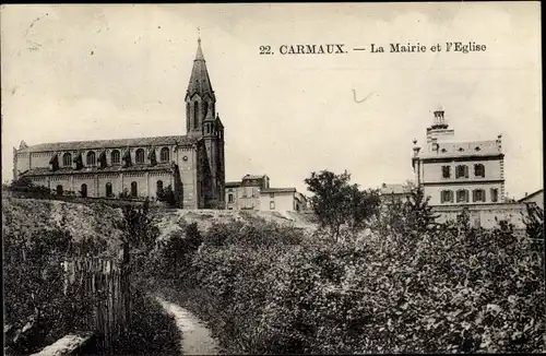 Ak Carmaux Tarn, La Mairie et l'Eglise