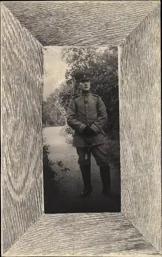 Passepartout Foto Ak Deutscher Soldat im Kaiserreich, Wald
