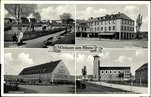 Ak Walsum Duisburg im Ruhrgebiet, Spielplatz, Franz Lenze Platz, Schule, Herz Jesu Kirche