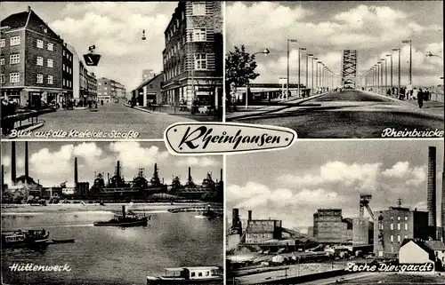 Ak Rheinhausen Duisburg im Ruhrgebiet, Zeche Dievgardt, Rheinbrücke, Hüttenwerk, Straßenansicht