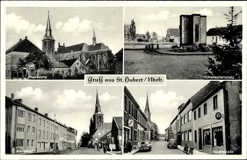 Ak Sankt Hubert Kempen am Niederrhein, Pfarrkirche, Hohenzollernplatz, Straßenansichten