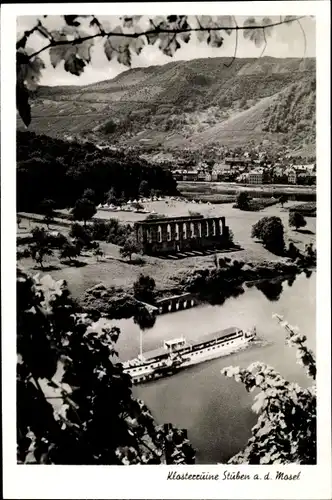 Ak Bremm an der Mosel, Klosterruine Stuben, Durchblick, Salondampfer