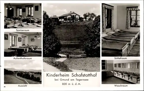 Ak Gmund am Tegernsee Oberbayern, Kinderheim Schafstatthof, Aussen- und Innenansicht