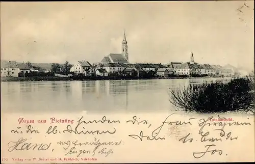 Ak Pleinting Vilshofen an der Donau Niederbayern, Totalansicht, Wasserpartie