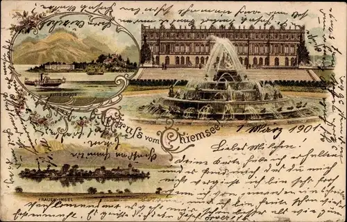 Litho Fraueninsel Chiemsee Oberbayern, Altes Schloss