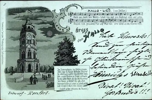 Mondschein Lied Ak Essen im Ruhrgebiet, Kaiser Wilhelm Turm, Hallo Lied