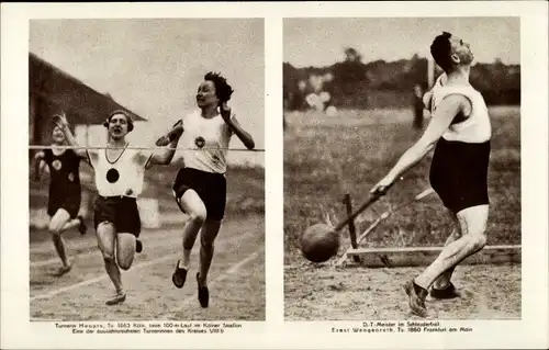 Ak Schleuderball, Ernst Wengenroth, TV 1860, 100m Lauf im Kölner Stadtion