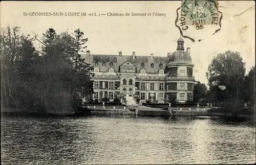 Ak Saint Georges sur Loire Maine-et-Loire, Chateau de Serrant et l'etang