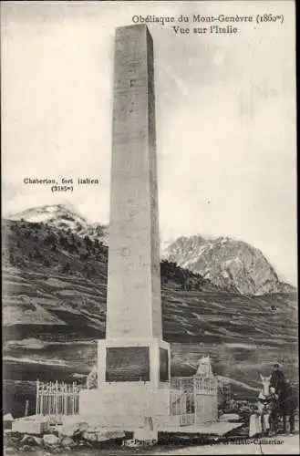 Ak Montgenèvre Hautes Alpes, Obelisque, Vue sur l'Italie