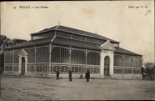 Ak Melle Deux Sèvres, Les Halles