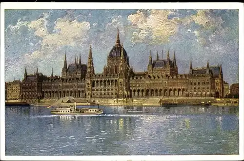 Künstler Ak Budapest Ungarn, Parlament, Salondampfer