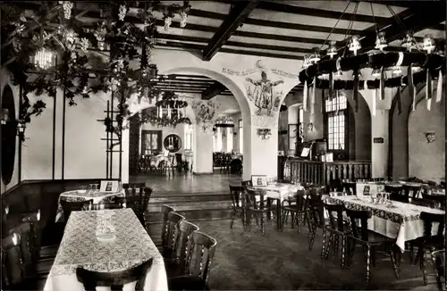 Ak Rüdesheim Rhein, Weinhaus zum Rüdesheimer Schloss, Speisesaal, Heinr. Merten