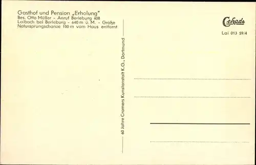 Ak Laibach Bad Berleburg, Gasthof und Pension Erholung, Bes. Otto Müller