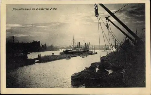 Ak Hamburg, Abendstimmung im Hafen