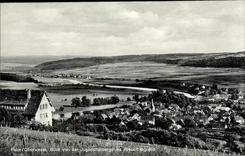 Ak Polle an der Weser, Blick von der Jugendherberge, Ort, Bergland