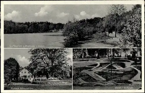 Ak Lütjensee in Holstein, Wasserblick, Kurhaus Schleusshörn, Minigolflatz