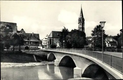 Ak Gaildorf am Kocher in Baden Württemberg, Brücke, Kirche